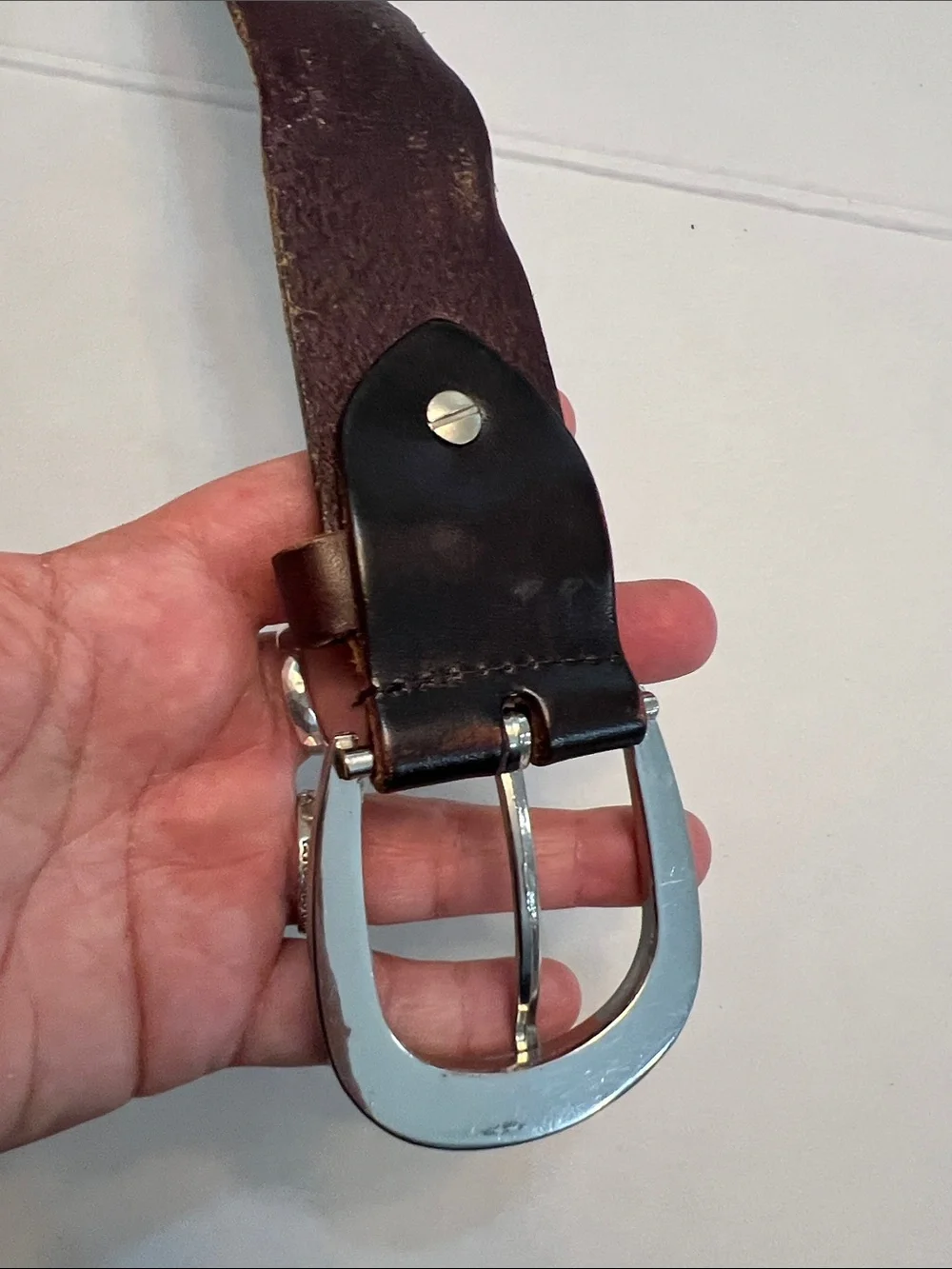 VINTAGE BROWN LEATHER RHINESTONE & LEATHER WESTERN BELT